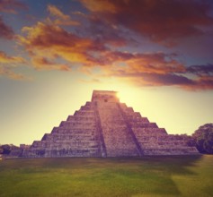 Chichen Itza Pyramid sunrise El Templo Kukulcan temple in Mexico Yucatan
