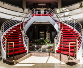 Interior design of the entrance hall of a hotel in Weimar, Germany, July 2017, Europe