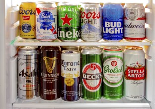 Calgary, Alberta, Canada. Jun 9 2020. Various beer cans of craft beers, domestic and imported beers