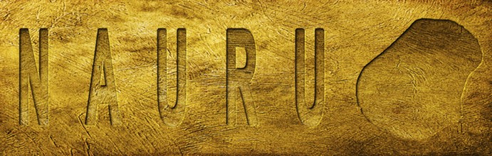 Nauru Map and Text on Grunge Gold Texture
