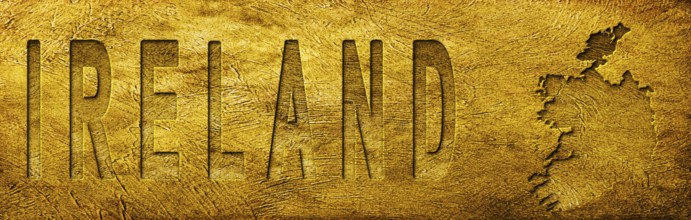 Ireland Map and Text on Grunge Gold Texture