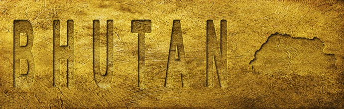 Bhutan Map and Text on Grunge Gold Texture