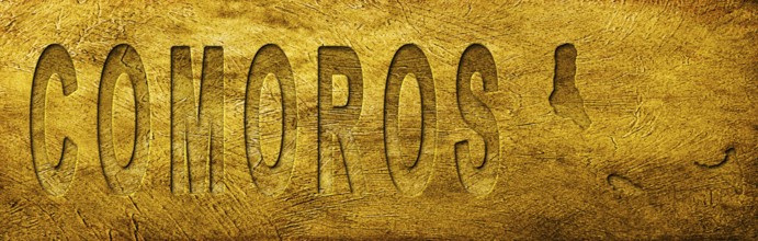 Comoros Map and Text on Grunge Gold Texture