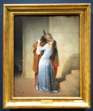 Milan, Italy, 23 September 2023: Brera antique painting museum. The Kiss, Il Bacio, by Francesco