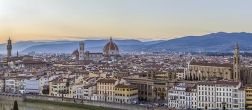 Panoramic view of Florence in evening from Michelangelo hill., Italy, Europe