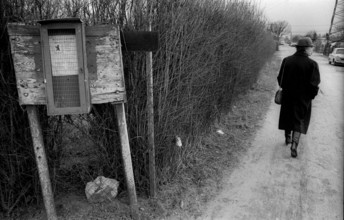 Germany, Berlin, 23 March 1992, allotment garden site on Nalepastrasse, information board, notice,