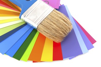 Painting with brush and many color samples to choose