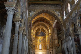 Monreale, Italy, July 18, 2023: Interior of Monreale Cathedral, a Catholic church and UNESCO world