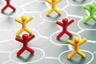 Social network, people in drawing net on blackboard.