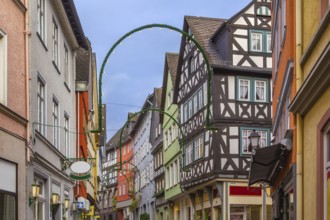 Street historical with half-timbered houses in Wetzlar, Germany, Europe