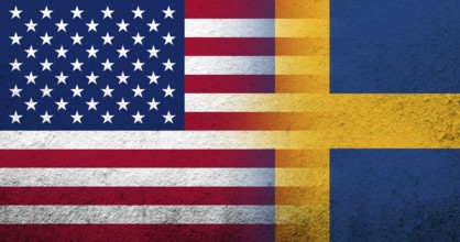 United States of America (USA) national flag with Sweden national flag. Grunge background