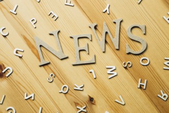 News word on wooden table