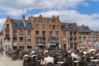 People enjoying drinks at the square in front of Lille Cathedral at Lille, France, Europe