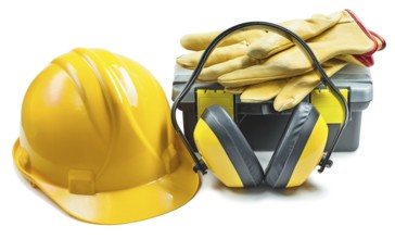 Helmet headphones gloves toolbox isolated