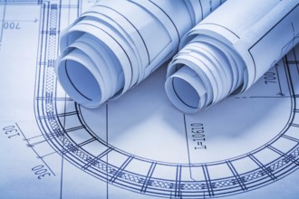 Rolls of construction sketches maintenance concept