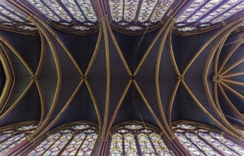 Sainte-Chapelle, the ceiling of the Upper Chapel. Paris, France, Europe