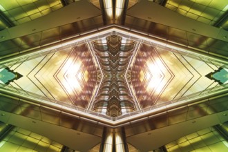 Abstract images flip effect of contemporary steel skyscraper