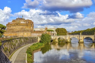 Castel Sant'Angelo with the Bridge of Angels and the Tiber in Rome