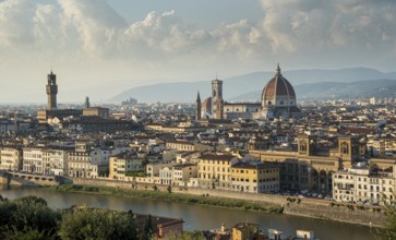 Panoramic Skyline of the historical city of Florence in Italy from Michelangelo piazza just before
