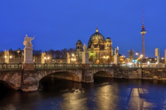Berlin Cathedral with the famous television tower at night