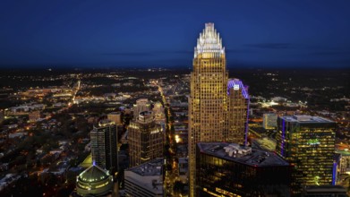 Aerial view of the Queen City, Charlotte, North Carolina at night