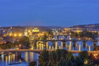The bridges over the Vltava in Prague at dusk