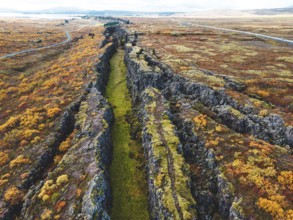 Aerial view of Thingvellir National Park, famous area in Iceland right on the spot where the