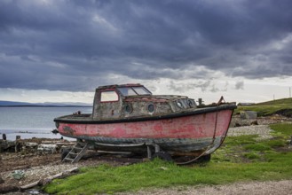 Old boat in Settlement, Pebble Island, Falkland Islands, Great Britain, South America
