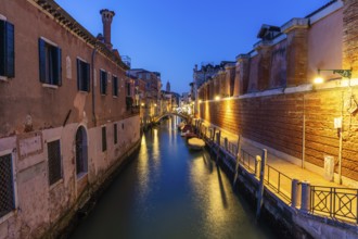 Boats in a canal, night shot, Venice, UNESCO World Heritage Site, Veneto, Italy, Europe