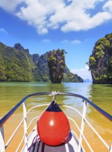 Fabulous holiday in Thailand. Bay in the Andaman Sea and tropical exotic island. A boat trip with a