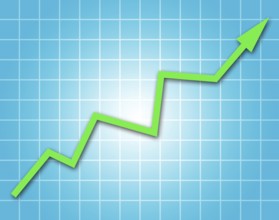 Arrow graph going up on blue background