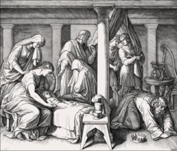 The death of Bathsheba's first child with David, Old Testament, by Julius Schnorr von Carolsfeld