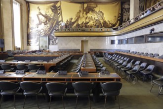Geneva, Switzerland - 24 June, 2019: The old Council Chamber in The Palace of Nations is seen