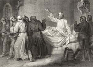 John Wycliffe, Doctor evangelicus, 1330, 1384, an English church reformer on his sick bed,