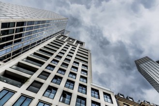 Contemporary Skyscrapers in the financial district, Frankfurt am Main, Hesse, Germany, July 2017,