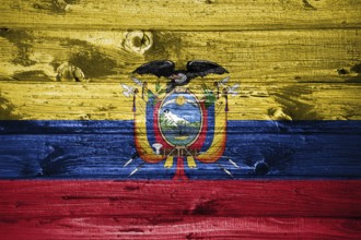 Ecuador flag on wooden planks background wood flag