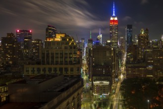 Manhattan Skyline and the Empire State Building, at night. New York, USA, North America