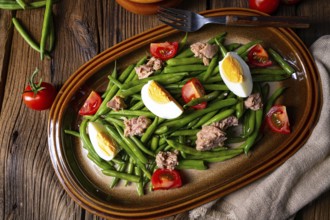Rustic green bean salad with egg and tuna