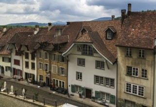 Street with historical houses in Aarau old town, Switzerland, Europe