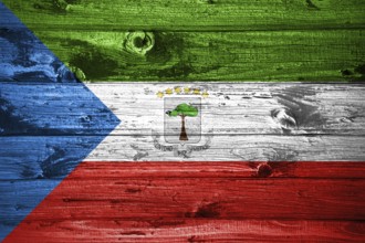 Equatorial Guinea flag on wooden planks background wood flag