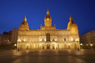 La Coruna City town hall sunset in Maria Pita Square of Galicia Spain
