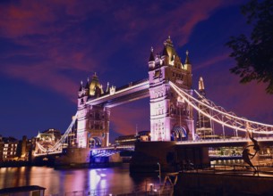 London Tower Bridge sunset on Thames river in England