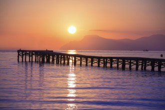 Majorca Muro beach sunrise in Alcudia Bay Mallorca at Balearic Islands of Spain