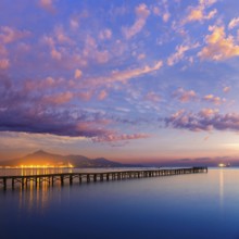 Majorca Muro beach sunrise in Alcudia Bay Mallorca at Balearic Islands of Spain
