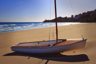Cullera Dosel beach Mediterranean sea in Valencia of Spain