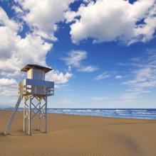 Gandia beach in Valencia of Mediterranean Spain baywatch tower