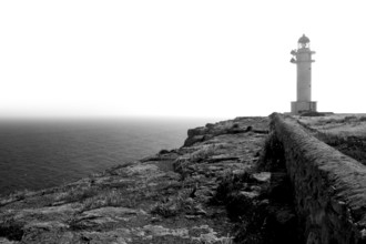 Black and white Barbaria cape lighthouse in Formentera Balearic Island