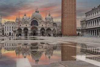 The St. Mark's Square in Venice during Bad Weather and High Tide, Italy, Europe