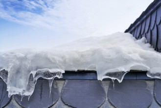 Iced roof closeup detail background in Andorra