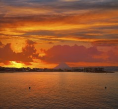 Javea also Xabia sunset beach and Montgo mountain at Alicante of Spain